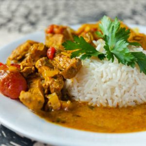 chicken curry with boiled rice